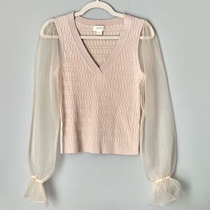 Maeve by Anthropologie Sheer Sleeve Sweater | Cream/Light Beige | Size Small